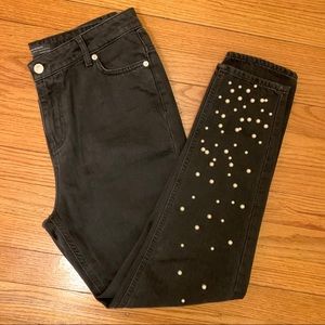 NWOT Zara black tapered pearl jeans